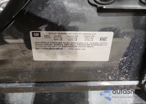 2014 Chevrolet Impala Lt z USA, uszkodzony, nr VIN 2G1115SL8E9219610